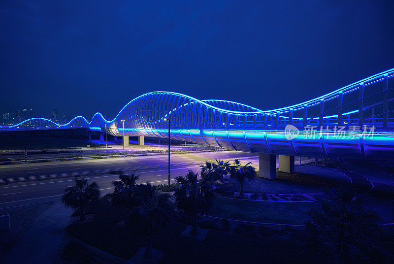 Meydan Bridge in Dubai with Beautiful Blue lights at night